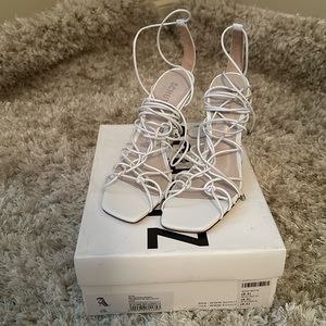 Faux leather ankle wrap sandals